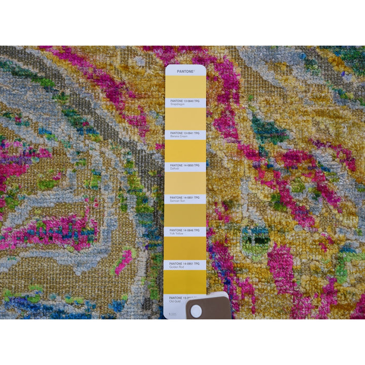 8'9" x 11'9" New Hand Knotted Yellow Wool & Sari Silk Rectangle Oriental Rug - MOA10259157