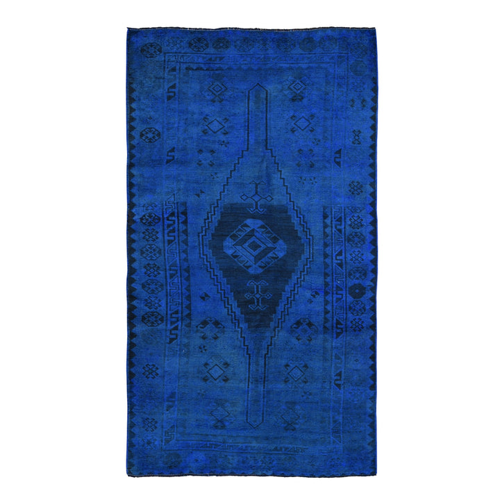 5'0" x 10'0" New Hand Knotted Blue Worn Wool Runner Oriental Rug - MOA10259185