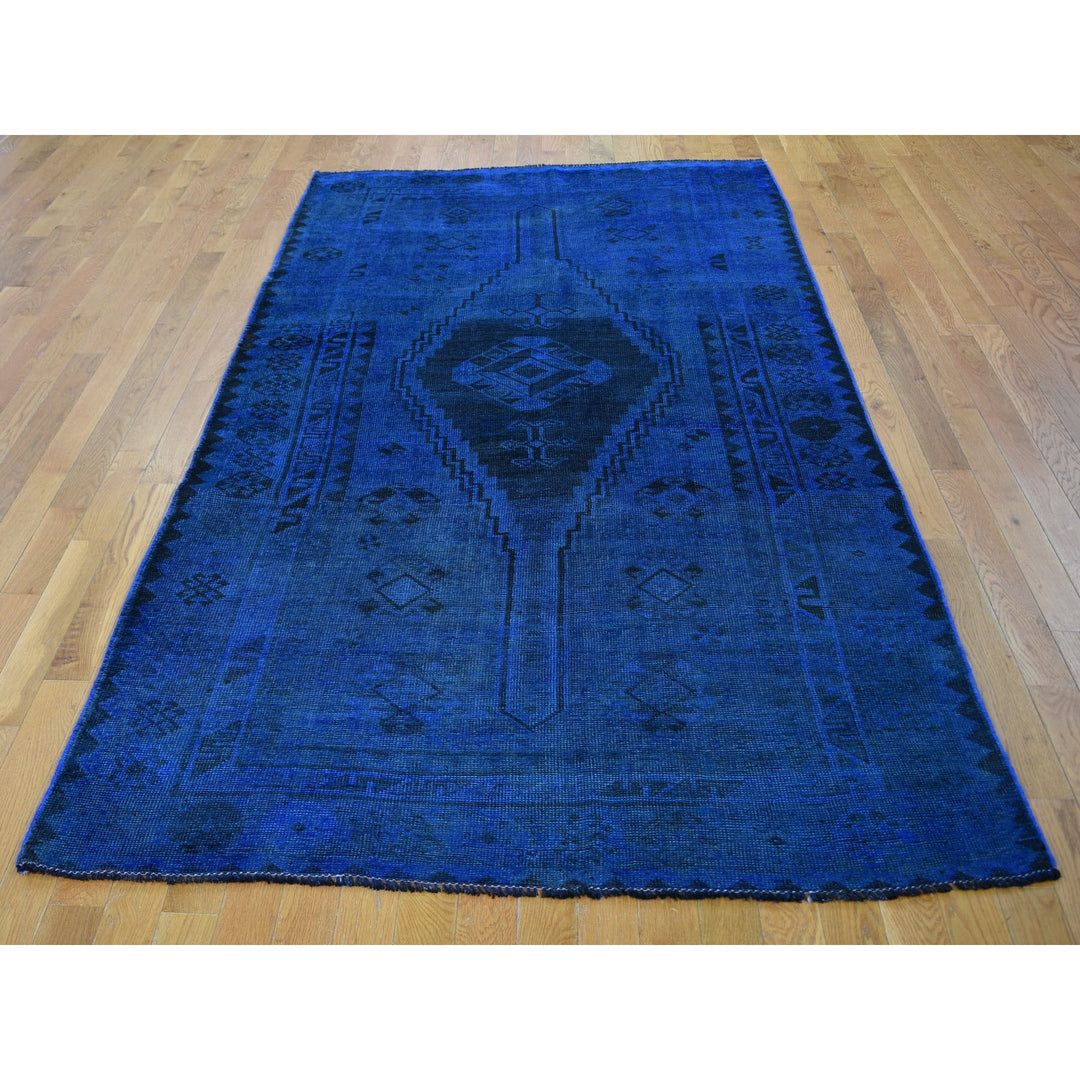 5'0" x 10'0" New Hand Knotted Blue Worn Wool Runner Oriental Rug - MOA10259185