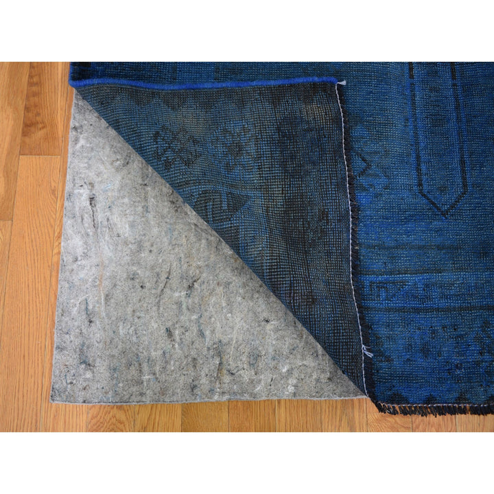 5'0" x 10'0" New Hand Knotted Blue Worn Wool Runner Oriental Rug - MOA10259185