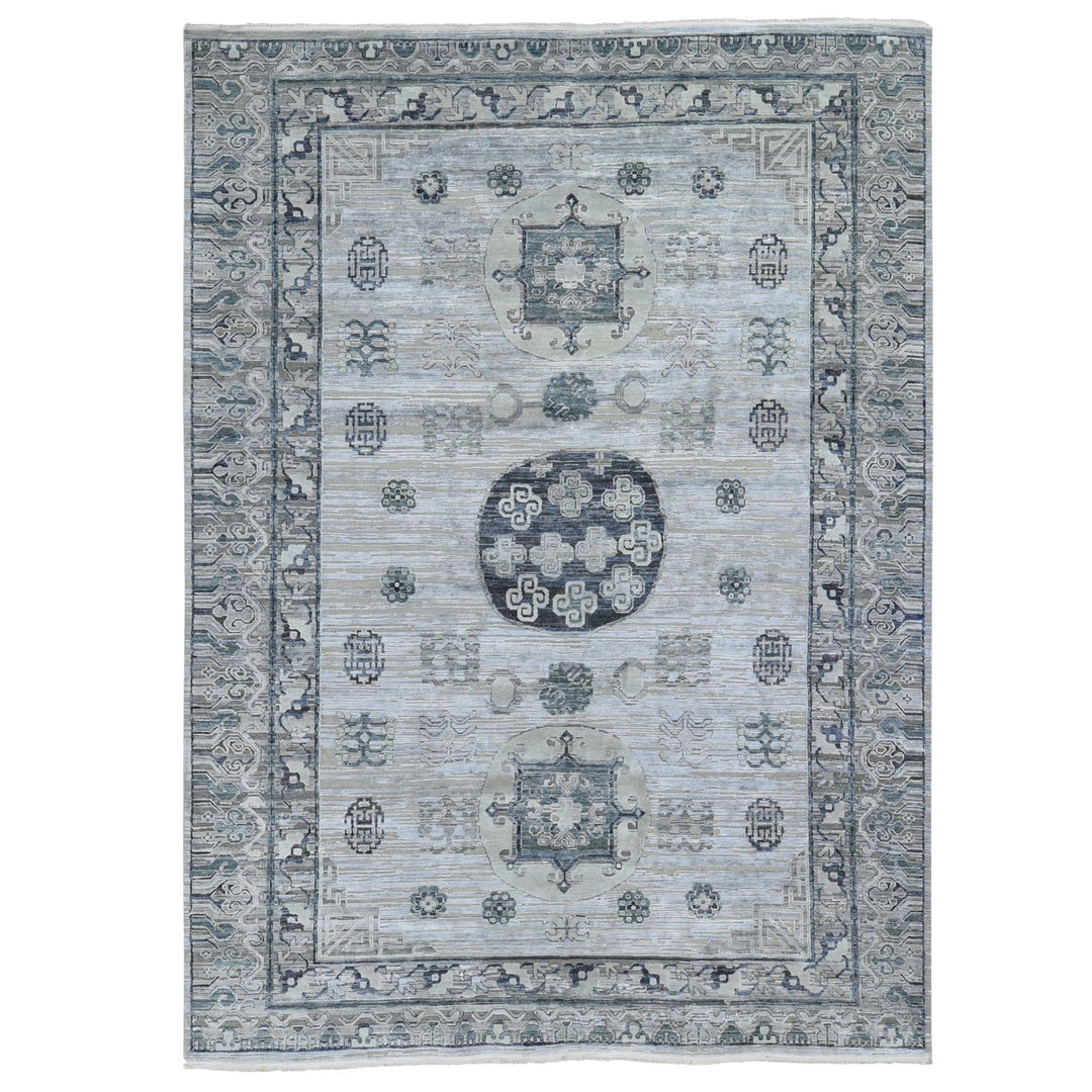 8'10" x 12'1" New Hand Knotted Grey Wool & Silk Rectangle Oriental Rug - MOA10259370
