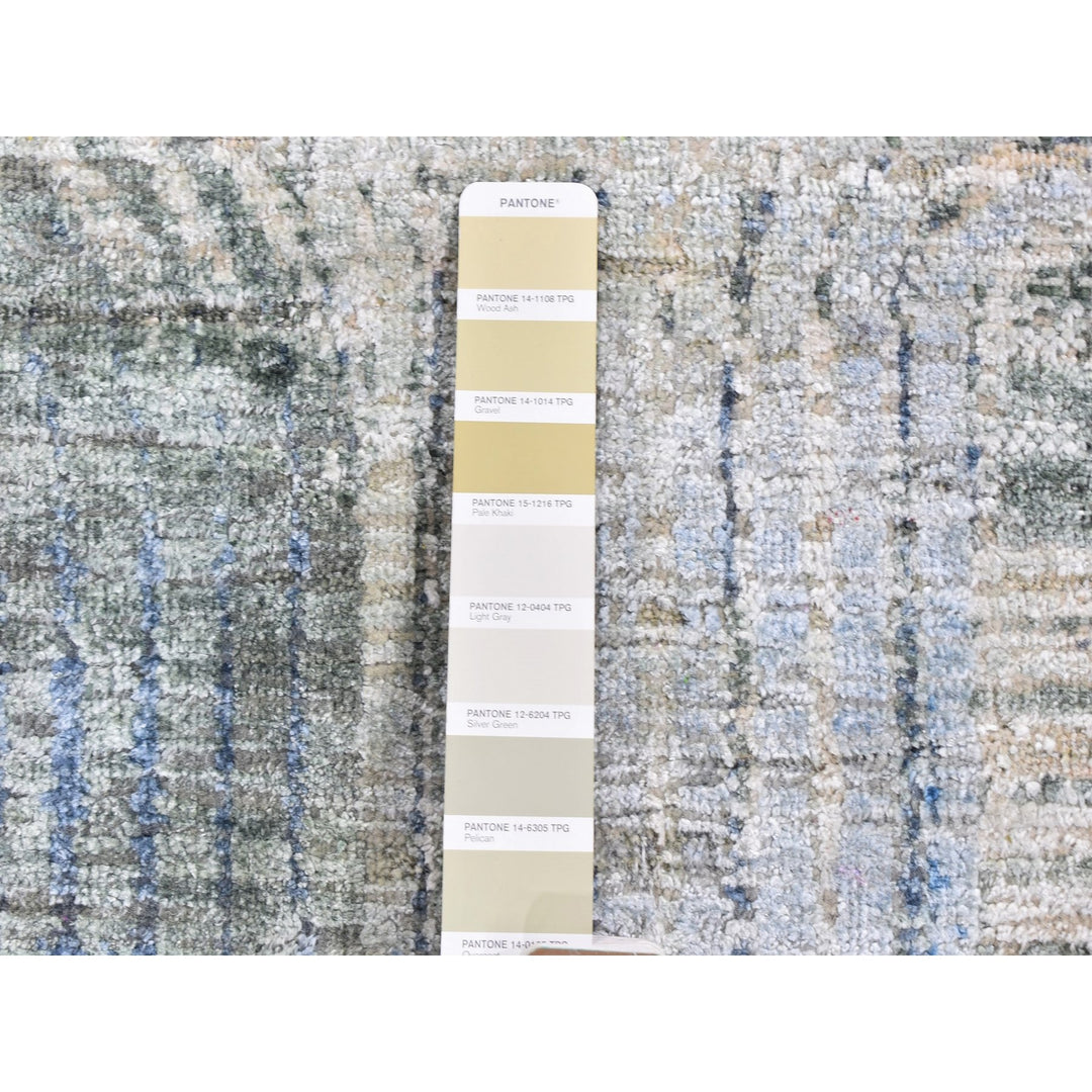 12'0" x 12'0" New Hand Knotted Blue Wool & Silk Round Oriental Rug - MOA10259491