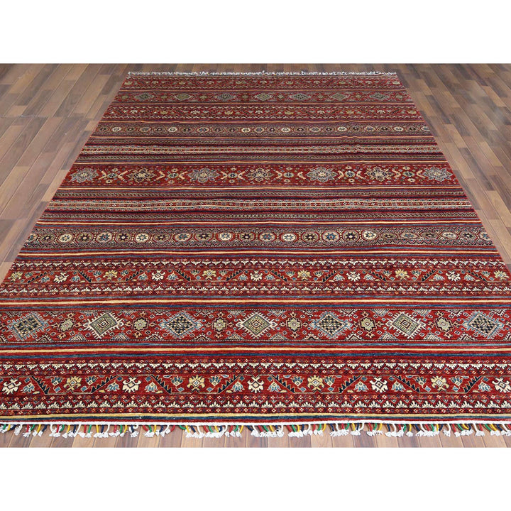 9'10" x 13'5" New Hand Knotted Red Wool Rectangle Oriental Rug - MOA10261130
