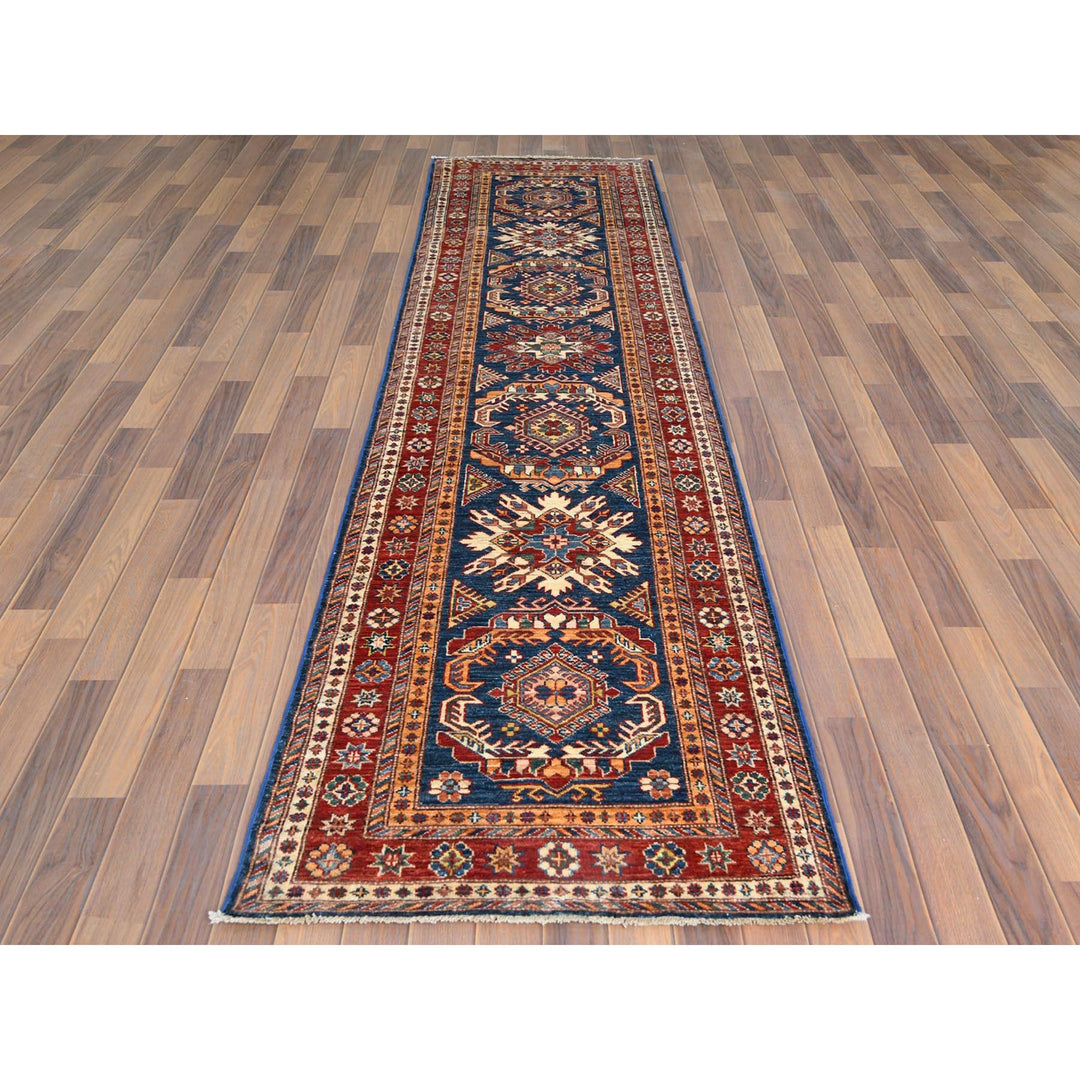 2'10" x 11'0" New Hand Knotted Blue Wool Runner Oriental Rug - MOA10261452