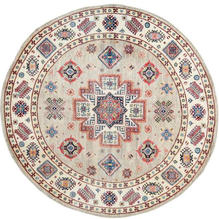 7'9" x 7'10" New Hand Knotted Beige Wool Round Oriental Rug - MOA10261682