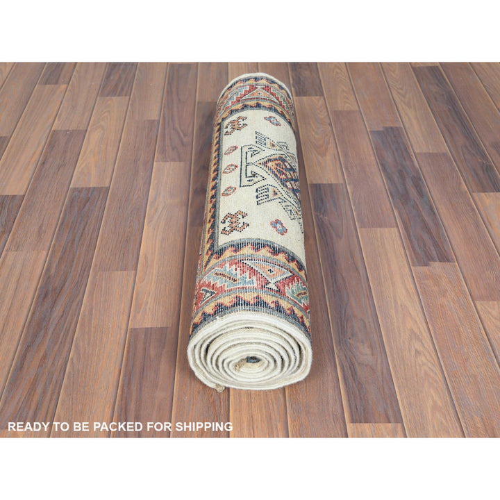 2'7" x 9'8" New Hand Knotted Ivory Wool Runner Oriental Rug - MOA10261826