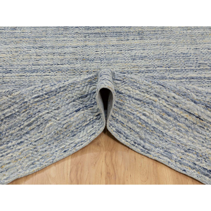 9'0" x 11'9" New Hand Loomed Blue Wool Rectangle Oriental Rug - MOA10262051