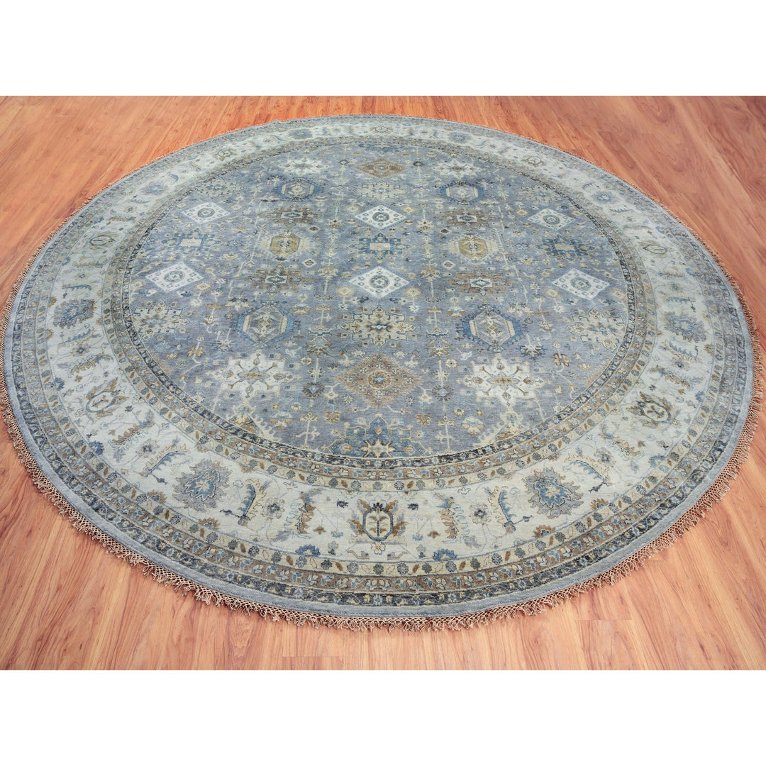 14'0" x 14'0" New Hand Knotted Grey Wool Round Oriental Rug - MOA10262163
