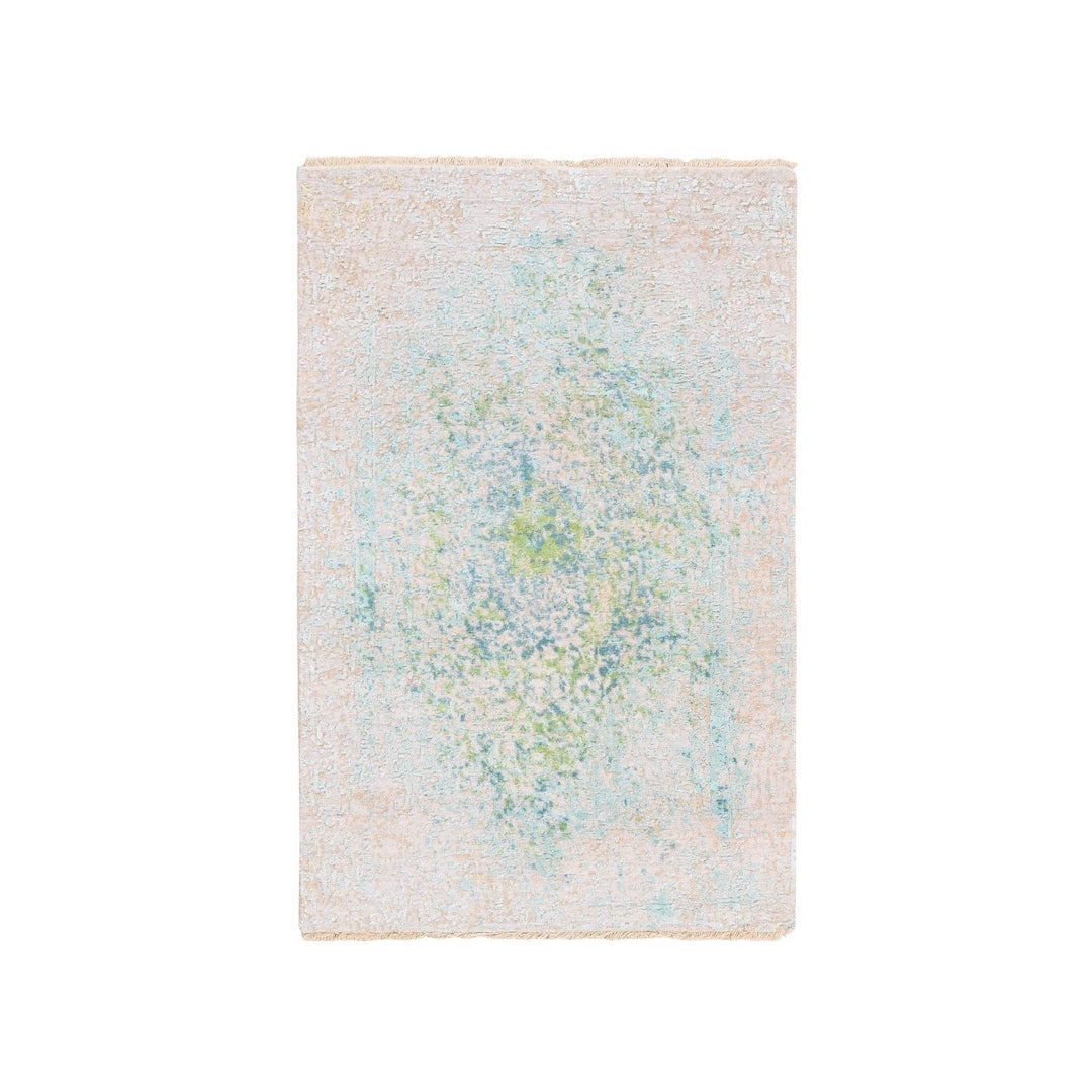 3'1" x 5'0" New Hand Knotted Ivory Wool & Pure Silk Rectangle Oriental Rug - MOA10262362
