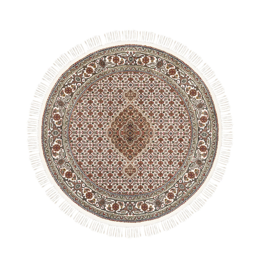 4'0" x 4'0" New Hand Knotted Ivory Wool Round Oriental Rug - MOA10262591