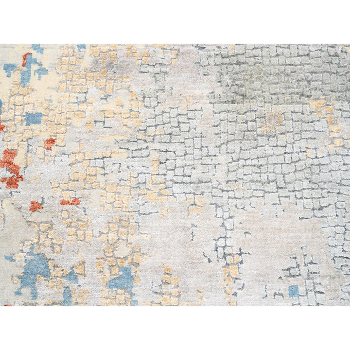 11'8" x 15'0" New Hand Knotted Grey Wool & Silk Rectangle Oriental Rug - MOA10262675