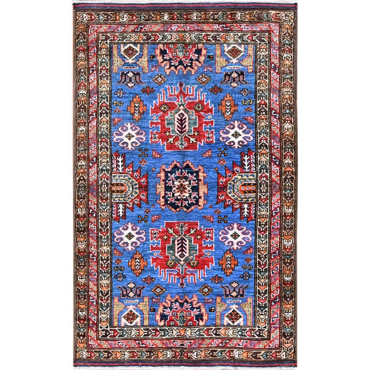 2'10" x 4'6" New Hand Knotted Blue Wool Rectangle Oriental Rug - MOA102628