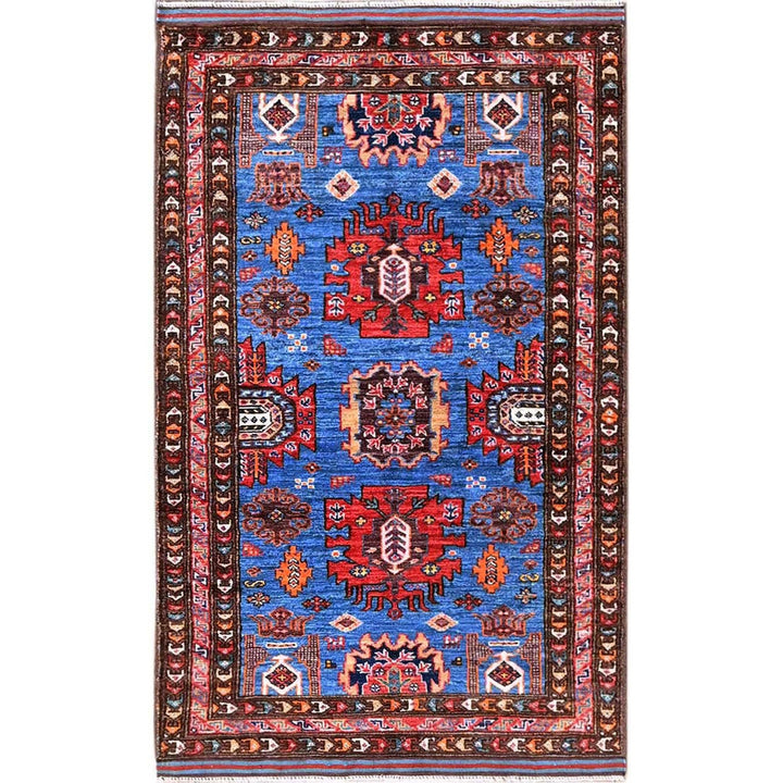 2'10" x 4'9" New Hand Knotted Blue Wool Rectangle Oriental Rug - MOA102629