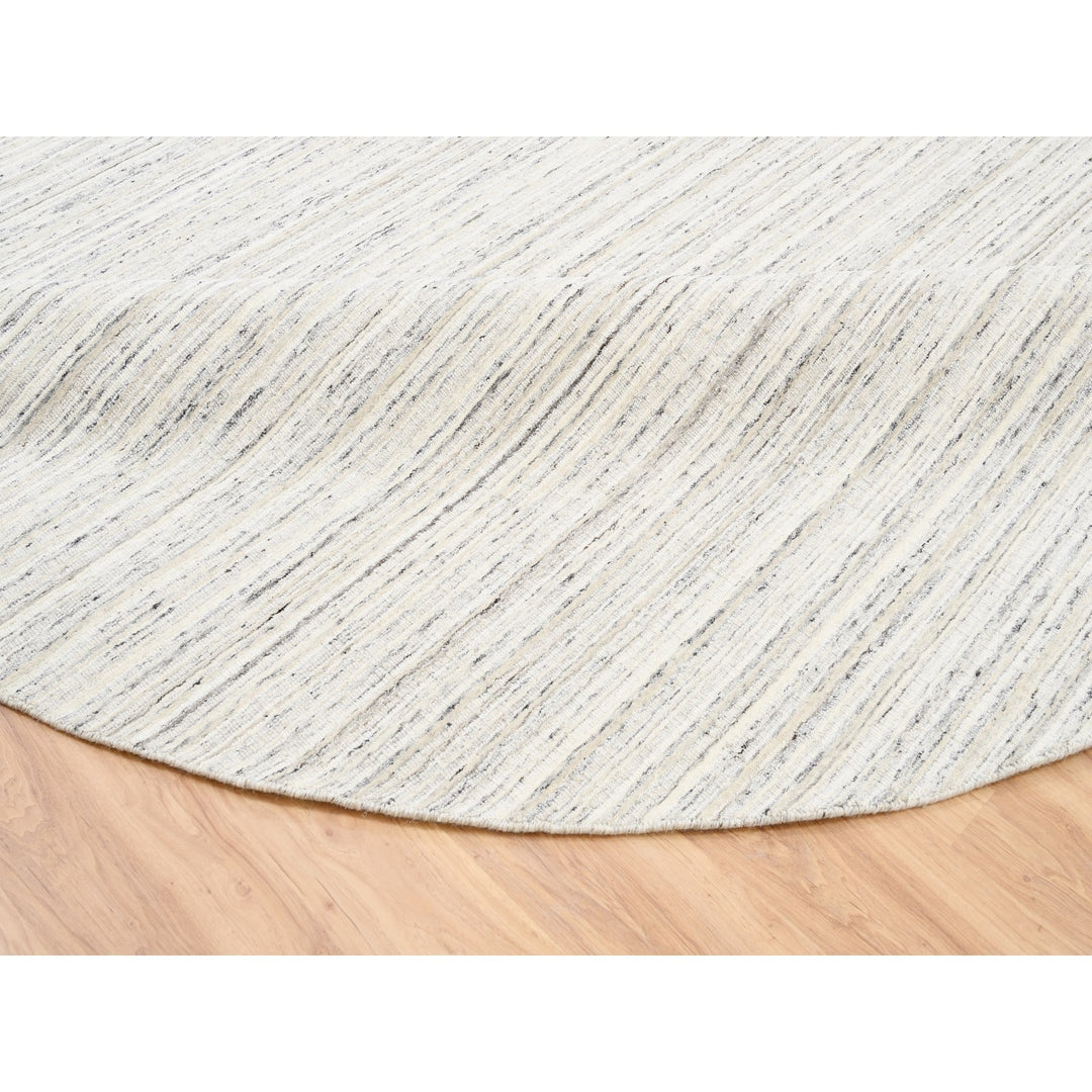 11'10" x 11'9" New Hand Loomed Grey Wool Round Oriental Rug - MOA10263041