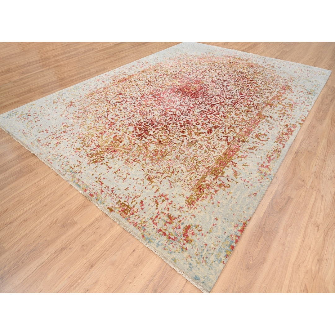 10'0" x 14'0" New Hand Knotted Ivory Wool & Silk Rectangle Oriental Rug - MOA10263271