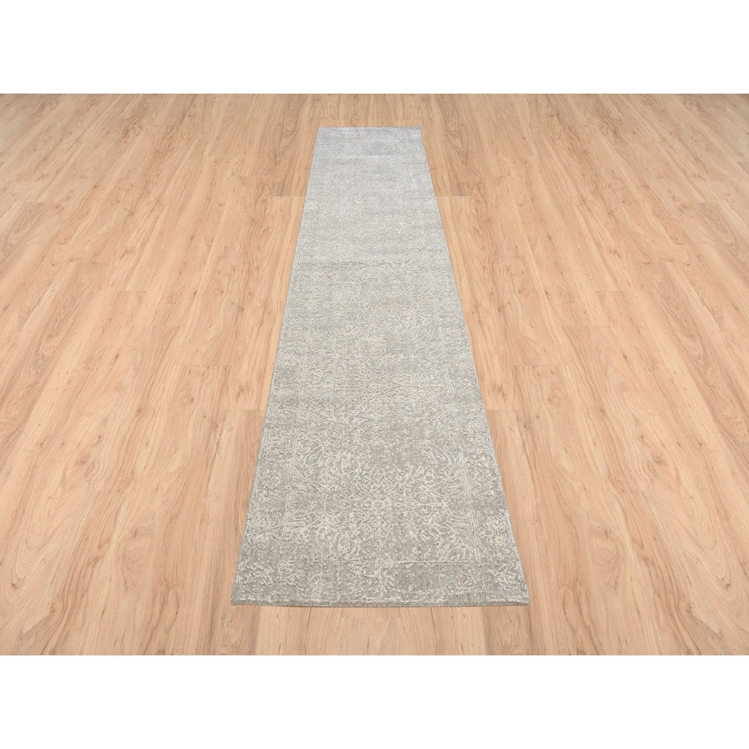 2'7" x 12'0" New Hand Loomed Beige Wool & Art Silk Runner Oriental Rug - MOA10263278