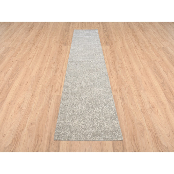 2'7" x 12'0" New Hand Loomed Beige Wool & Art Silk Runner Oriental Rug - MOA10263278