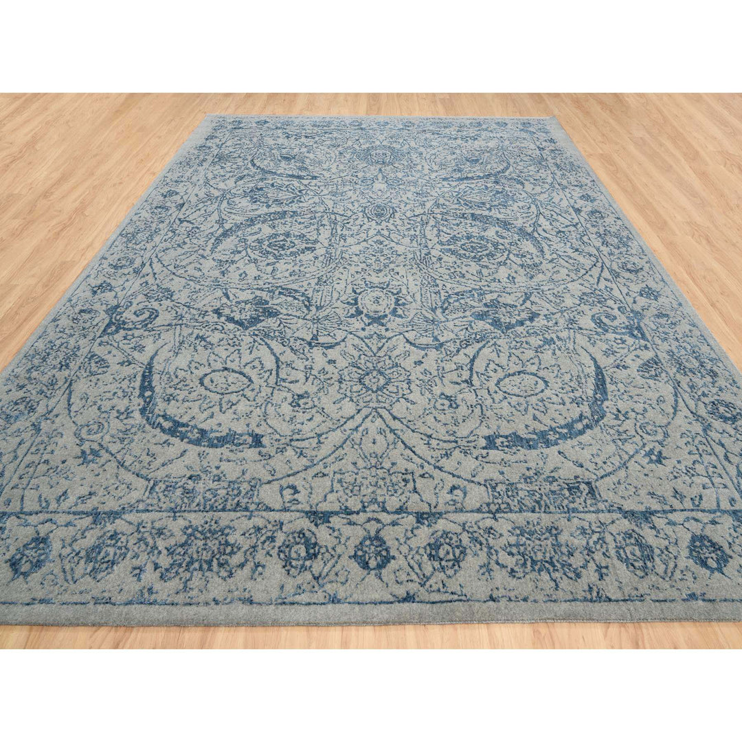 10'0" x 14'0" New Hand Loomed Blue Wool & Silk Rectangle Oriental Rug - MOA10263508