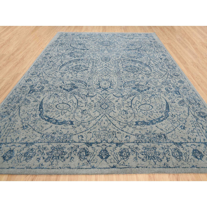 10'0" x 14'0" New Hand Loomed Blue Wool & Silk Rectangle Oriental Rug - MOA10263508