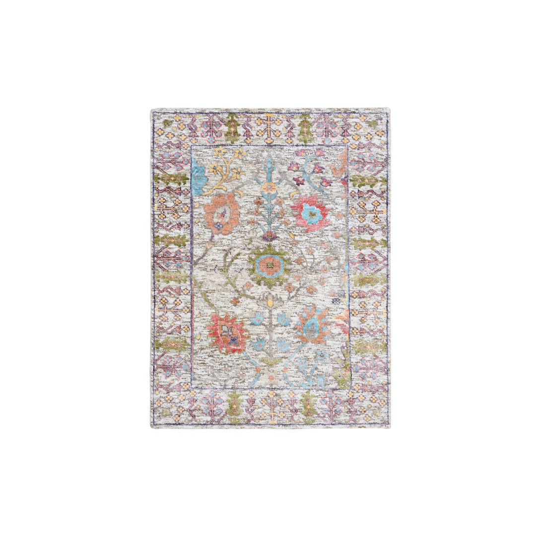 2'3" x 3'2" New Hand Knotted Beige Wool & Silk Rectangle Oriental Rug - MOA10263743