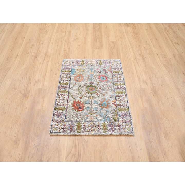 2'3" x 3'2" New Hand Knotted Beige Wool & Silk Rectangle Oriental Rug - MOA10263743