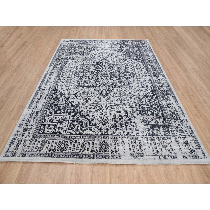 8'0" x 10'0" New Hand Loomed Black Wool & Silk Rectangle Oriental Rug - MOA10263787