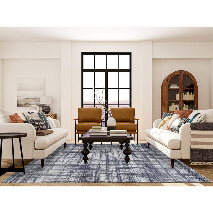 7'10" x 10'0" New Hand Loomed Black Wool & Silk Rectangle Oriental Rug - MOA10263788