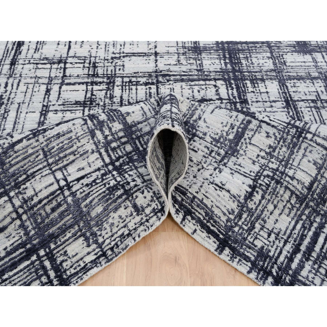 7'10" x 10'0" New Hand Loomed Black Wool & Silk Rectangle Oriental Rug - MOA10263788