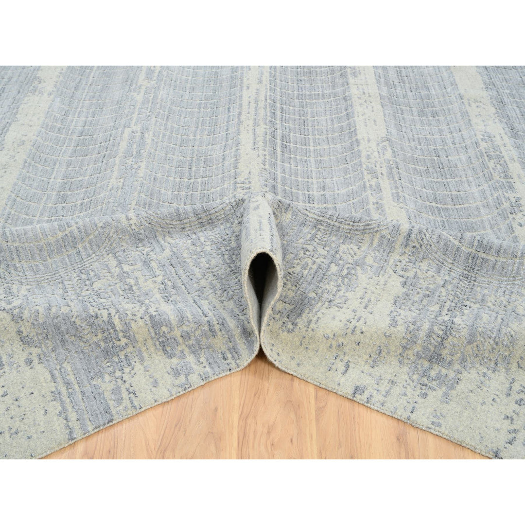 12'0" x 15'2" New Hand Loomed Grey Wool & Silk Rectangle Oriental Rug - MOA10263804