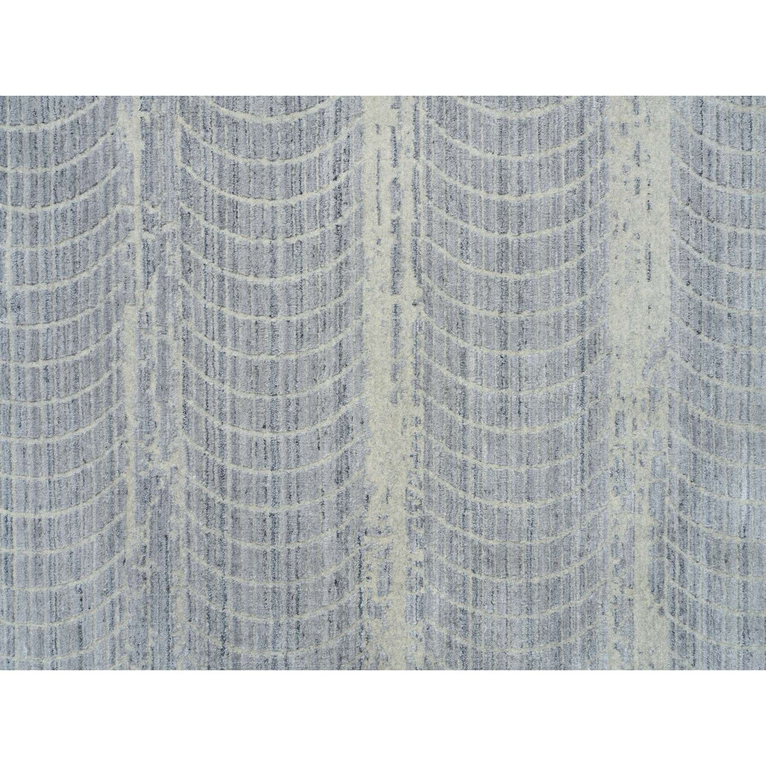 12'0" x 17'10" New Hand Loomed Grey Wool & Silk Rectangle Oriental Rug - MOA10263806