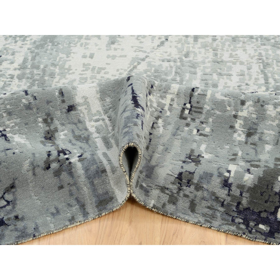 12'1" x 15'0" New Hand Knotted Black Wool & Silk Rectangle Oriental Rug - MOA10263809