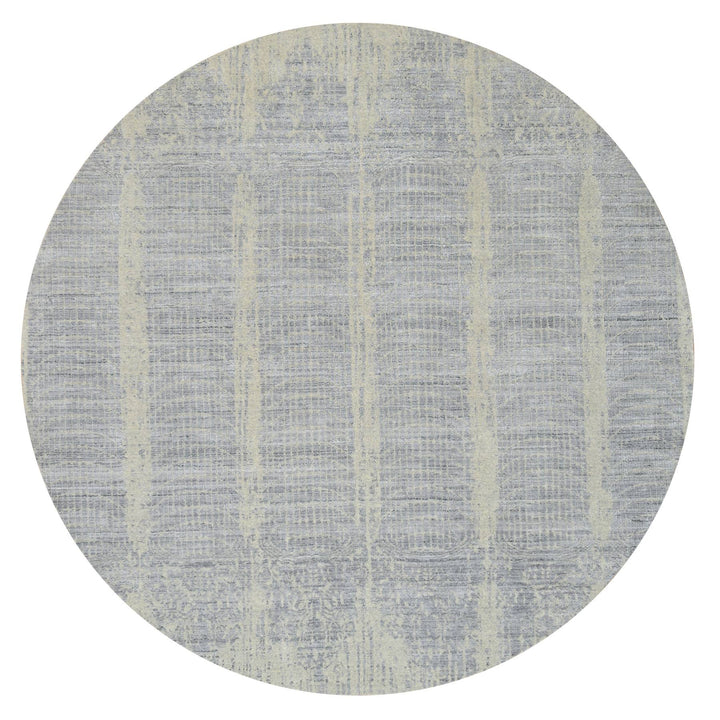 9'0" x 9'0" New Hand Loomed Grey Wool & Silk Round Oriental Rug - MOA10264309