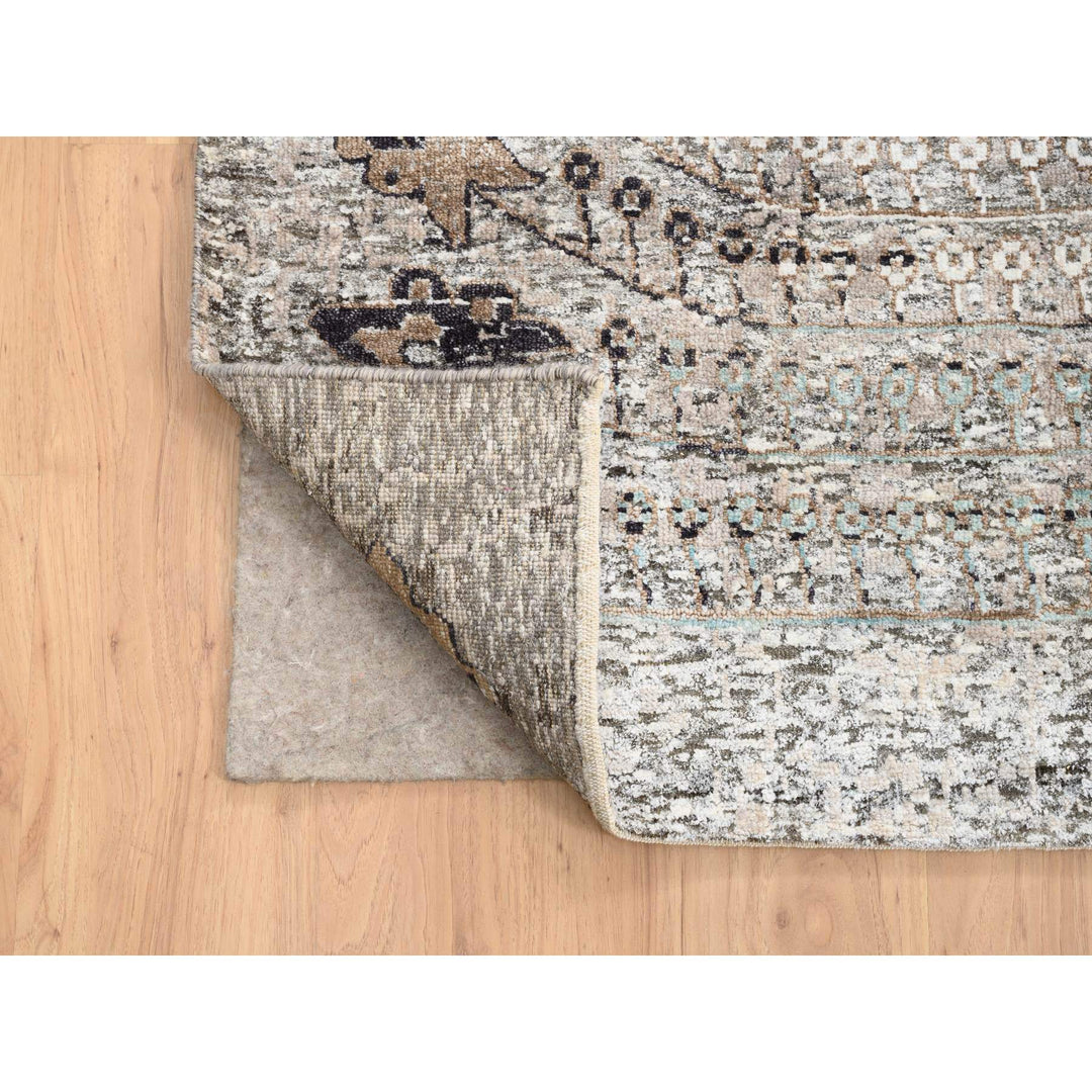 13'9" x 18'1" New Hand Knotted Grey Wool & Silk Rectangle Oriental Rug - MOA10264448