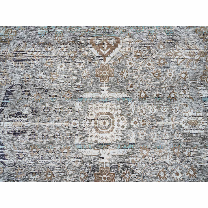 13'9" x 18'1" New Hand Knotted Grey Wool & Silk Rectangle Oriental Rug - MOA10264448