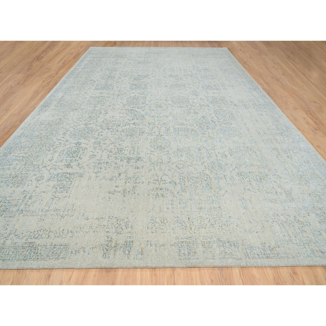 12'0" x 17'10" New Hand Loomed Blue Wool Rectangle Oriental Rug - MOA10264545