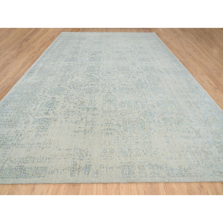 12'0" x 17'10" New Hand Loomed Blue Wool Rectangle Oriental Rug - MOA10264545