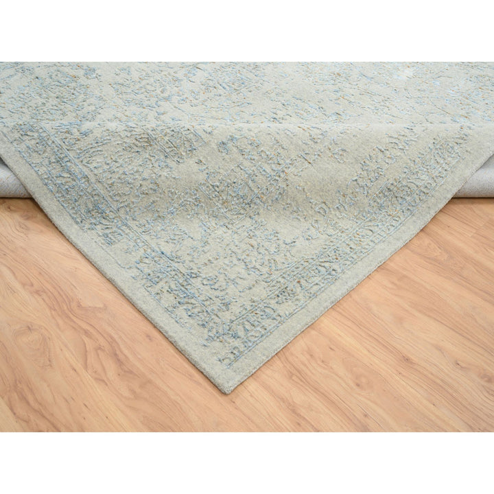 12'0" x 17'10" New Hand Loomed Blue Wool Rectangle Oriental Rug - MOA10264545