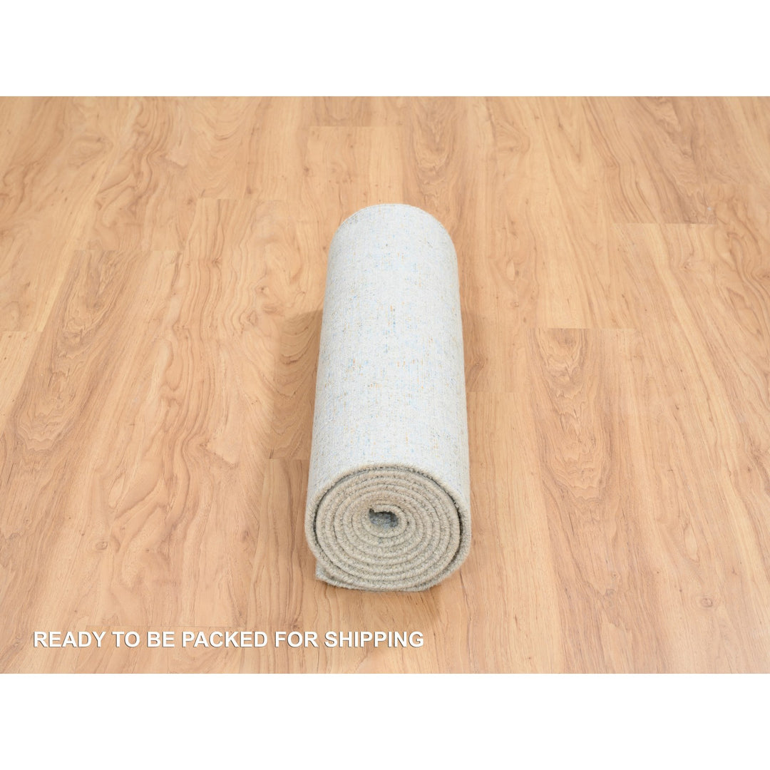 2'8" x 10'0" New Hand Loomed Blue Wool & Silk Runner Oriental Rug - MOA10264556