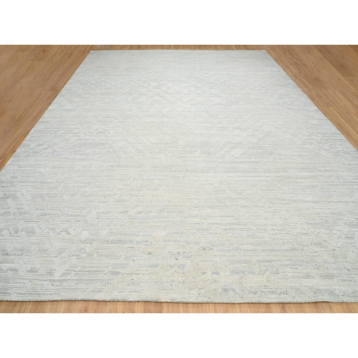 14'1" x 18'0" New Hand Knotted Grey Wool Rectangle Oriental Rug - MOA10264709