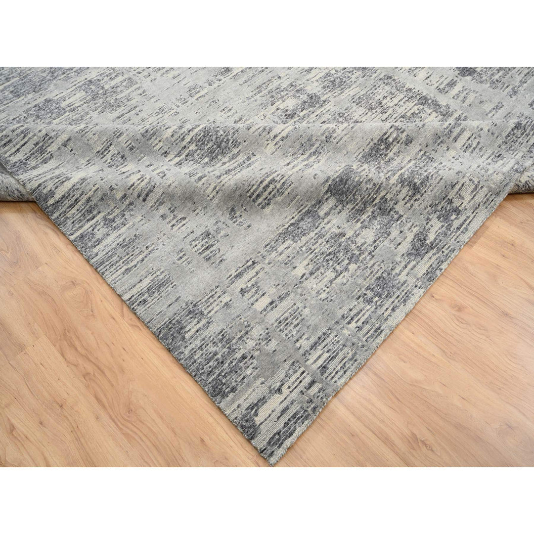 13'10" x 20'2" New Hand Knotted Grey Wool Rectangle Oriental Rug - MOA10264715