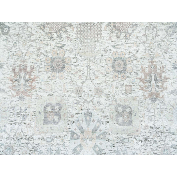 14'0" x 14'0" New Hand Knotted Ivory Wool & Silk Round Oriental Rug - MOA10264911