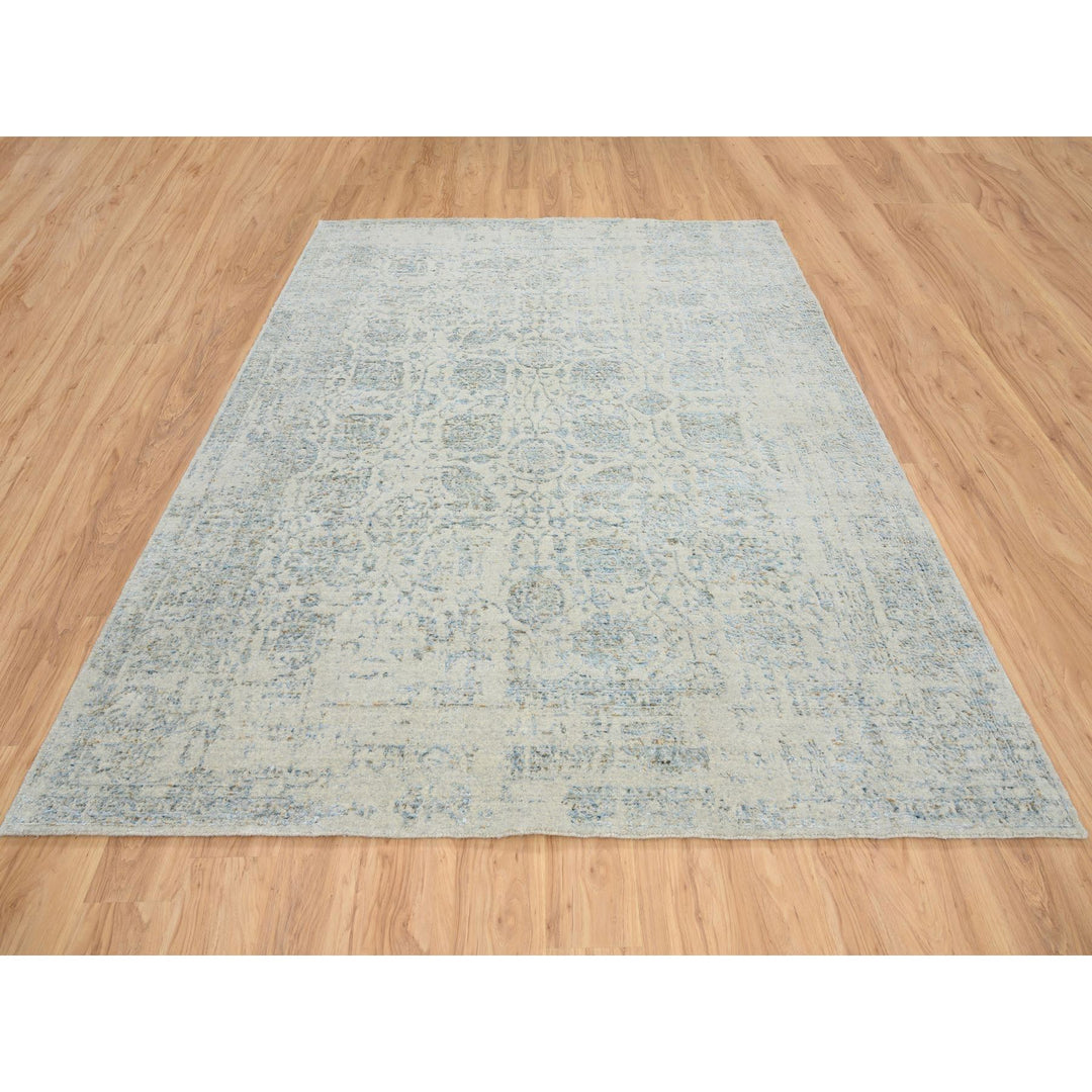 8'1" x 10'0" New Hand Loomed Grey Wool & Silk Rectangle Oriental Rug - MOA10265034