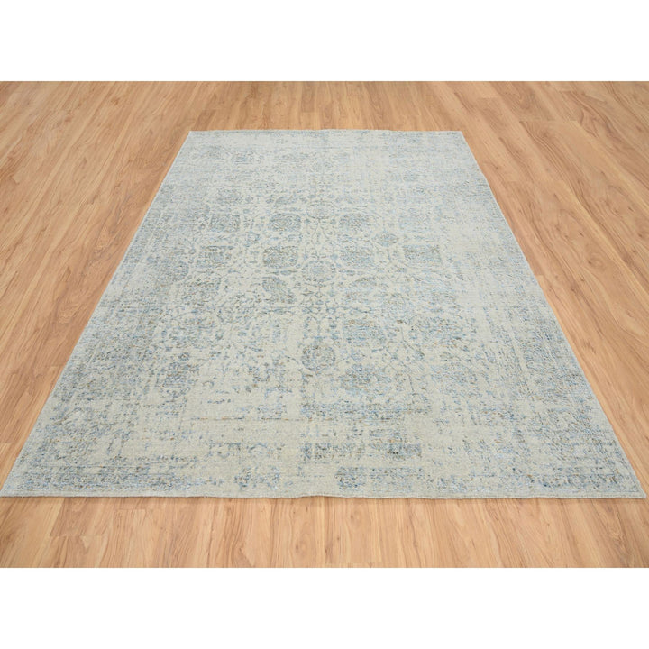 8'1" x 10'0" New Hand Loomed Grey Wool & Silk Rectangle Oriental Rug - MOA10265034