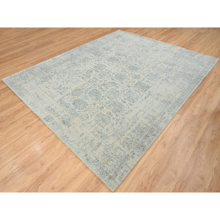 8'1" x 10'0" New Hand Loomed Grey Wool & Silk Rectangle Oriental Rug - MOA10265034