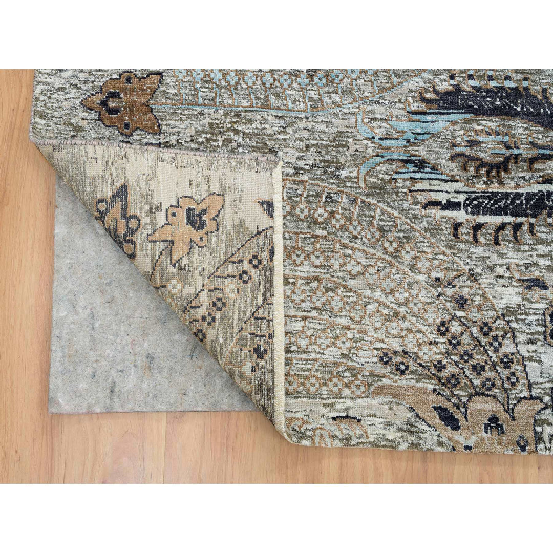 11'9" x 18'1" New Hand Knotted Grey Wool & Silk Rectangle Oriental Rug - MOA10265179