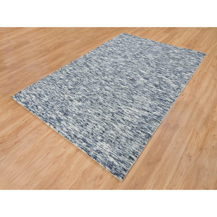 6'1" x 9'1" New Hand Loomed Blue Wool Rectangle Oriental Rug - MOA10265250