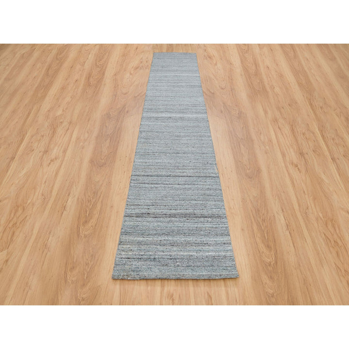 2'7" x 14'0" New Hand Loomed Grey Wool Runner Oriental Rug - MOA10265556