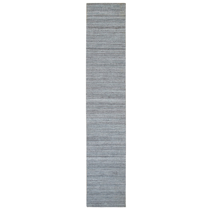 2'7" x 14'0" New Hand Loomed Grey Wool Runner Oriental Rug - MOA10265557