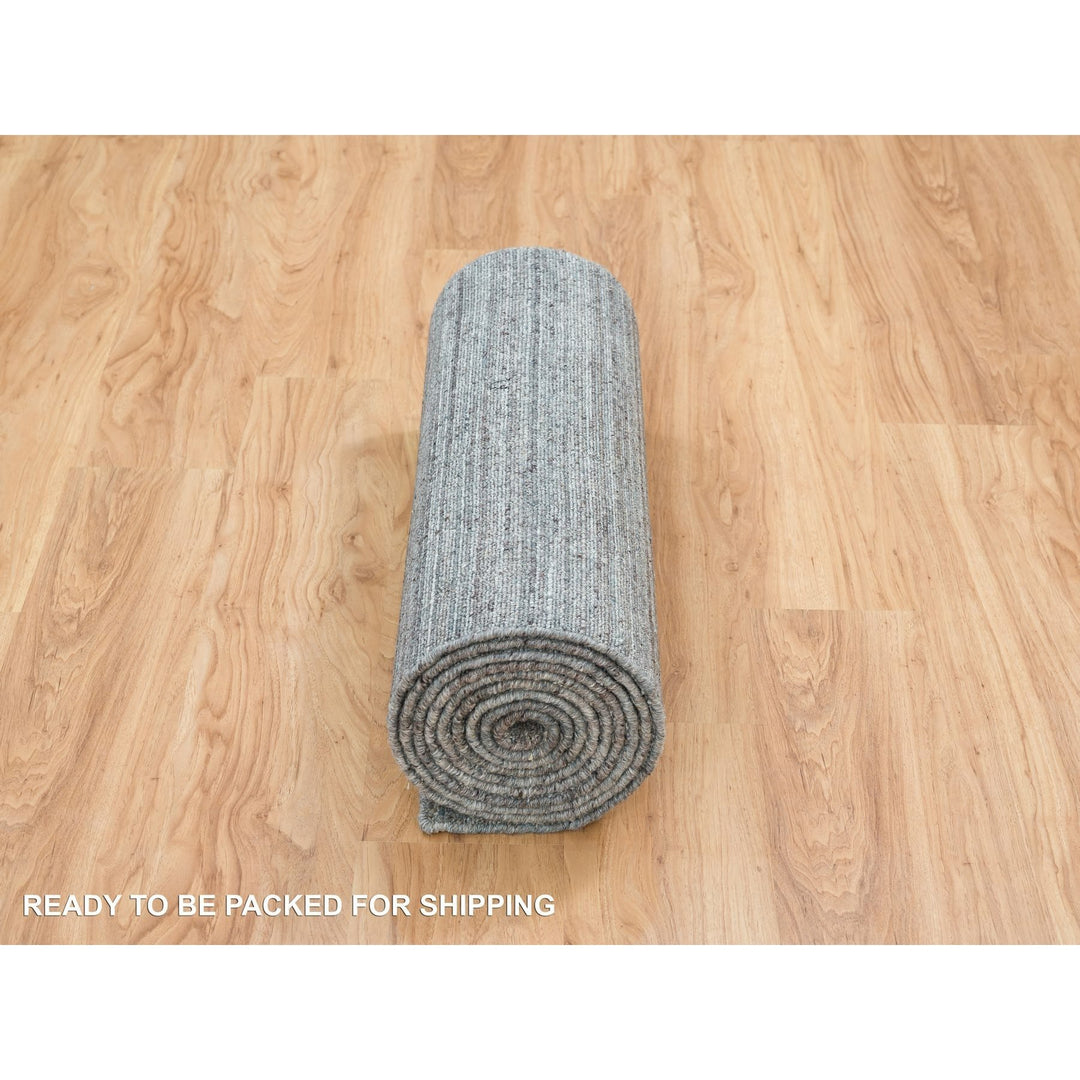 2'7" x 14'0" New Hand Loomed Grey Wool Runner Oriental Rug - MOA10265557