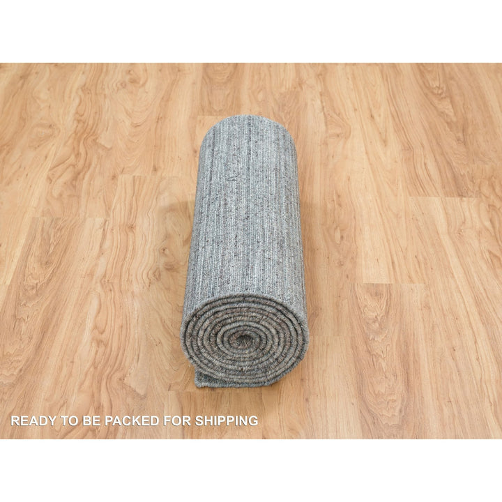 2'7" x 14'0" New Hand Loomed Grey Wool Runner Oriental Rug - MOA10265557